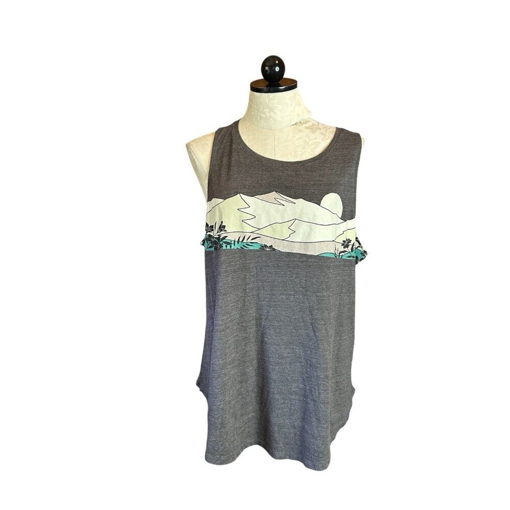 Torrid Tank Top Pullover Wide Strap Heathered Gray Mountain Scene Knit Sz 1 (1X)